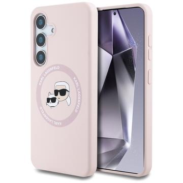 Funda MagSafe de silicona líquida Karl Lagerfeld Double Heads para Samsung Galaxy S25 - Rosa