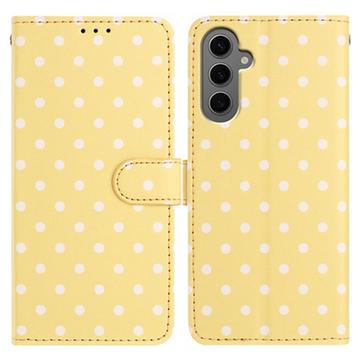 Funda Cartera con Estampado de Lunares para Samsung Galaxy S25 - Amarillo