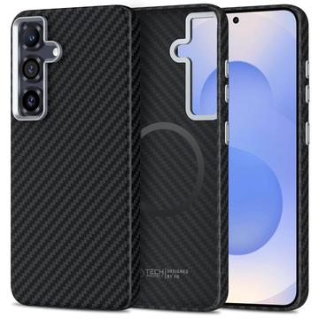 Funda de plástico Tech-Protect Ion Carbon para Samsung Galaxy S25 - Compatible con MagSafe - Negro / Plata