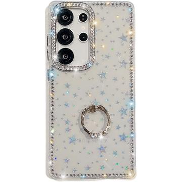 Funda híbrida Samsung Galaxy S25 Ultra CrystalGlow con soporte para anillos - Estrellas / Transparente