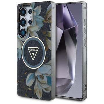 Funda Samsung Galaxy S25 Ultra Guess Glitter Flowers Triangle Buttons MagSafe