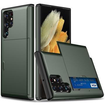 Funda híbrida con ranura para tarjetas deslizante para Samsung Galaxy S25 Ultra - Verde Militar