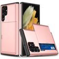 Funda híbrida con ranura para tarjetas deslizante para Samsung Galaxy S25 Ultra - Rosa Dorado