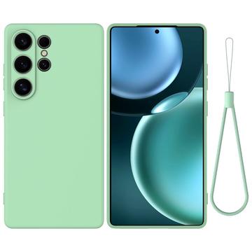 Samsung Galaxy S25 Ultra Funda de silicona líquida con correa de mano - Verde
