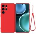 Samsung Galaxy S25 Ultra Funda de silicona líquida con correa de mano - Rojo