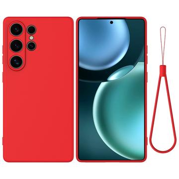 Samsung Galaxy S25 Ultra Funda de silicona líquida con correa de mano - Rojo