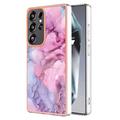 Funda TPU Marble Pattern Electrochapada IMD para Samsung Galaxy S25 Ultra - Azul / Rosa