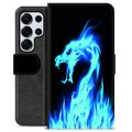 Funda Cartera Premium para Samsung Galaxy S25 Ultra - Dragón de Fuego Azul