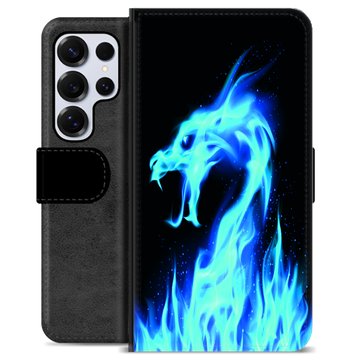 Funda Cartera Premium para Samsung Galaxy S25 Ultra - Dragón de Fuego Azul