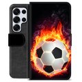 Funda Cartera Premium para Samsung Galaxy S25 Ultra - Pelota de Fútbol en Llamas