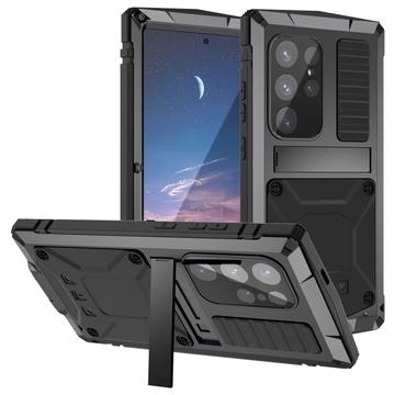 Funda Premium Samsung Galaxy S25 Ultra R-Just con soporte y protector de pantalla de cristal templado - Negro