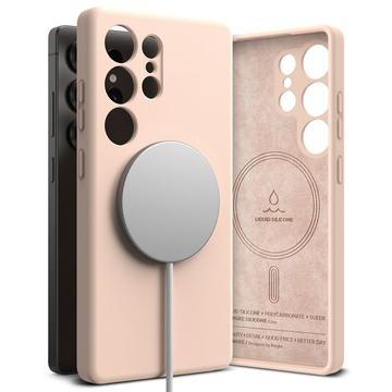 Funda MagSafe de silicona líquida Ringke para iPhone 16 - Arena rosa
