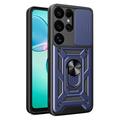 Funda híbrida con anillo giratorio y protector de cámara para Samsung Galaxy S25 Ultra - Azul