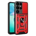 Funda híbrida con anillo giratorio y protector de cámara para Samsung Galaxy S25 Ultra - Rojo