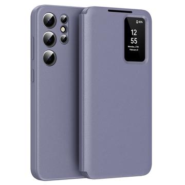 Funda Samsung Galaxy S25 Ultra Smart Clear View Flip con ranura para tarjetas - Gris Morado