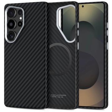Funda de plástico Tech-Protect Ion Carbon para Samsung Galaxy S25 Ultra - Compatible con MagSafe - Negro / Plata