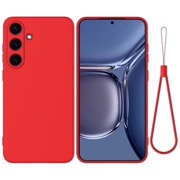 Samsung Galaxy S25+ Funda de silicona líquida con correa de mano - Rojo