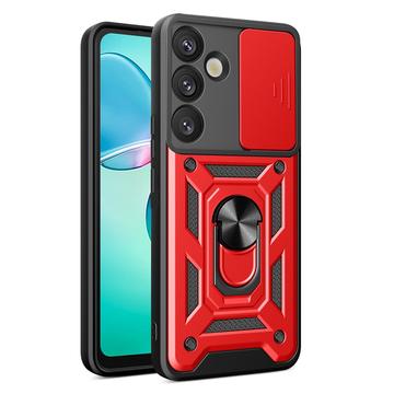 Funda híbrida con anillo giratorio y protector de cámara para Samsung Galaxy S25+ - Rojo