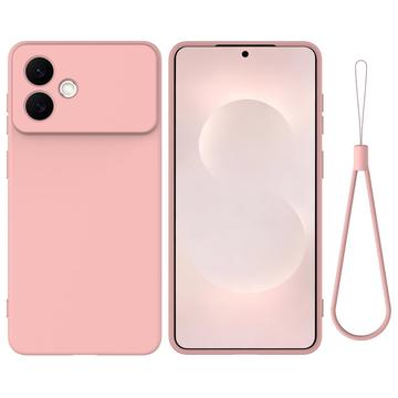 Samsung Galaxy S26 Edge Funda de silicona líquida con correa de mano - Rosa