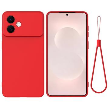 Samsung Galaxy S26 Edge Funda de silicona líquida con correa de mano - Rojo