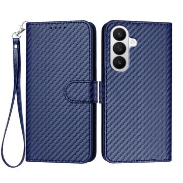 Samsung Galaxy S26 Pro Funda Cartera Premium con Correa - Textura Fibra de Carbono - Azul carbón