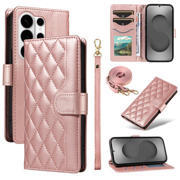 Funda acolchada de lujo para Samsung Galaxy S26 Ultra - Estilo Cartera - Oro rosa