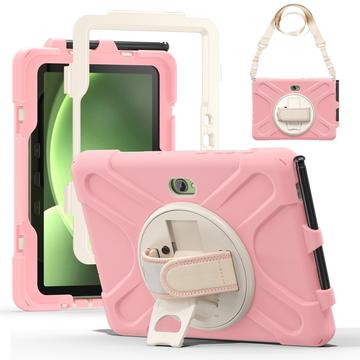 Funda con Correa de Mano Heavy Duty 360 para Samsung Galaxy Tab Active5 Pro - Rosa / Blanco