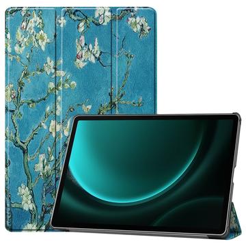 Funda Inteligente de Tres Pliegues para Samsung Galaxy Tab S9 FE+ - Flores Blancas