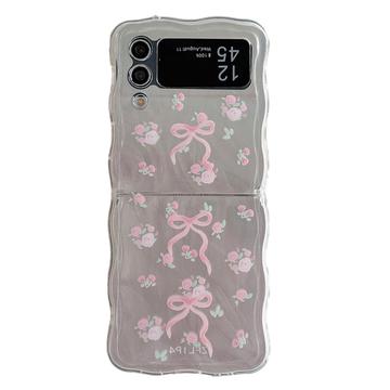 Elegante funda de TPU con bordes ondulados para Samsung Galaxy Z Flip4 - Lazos rosas