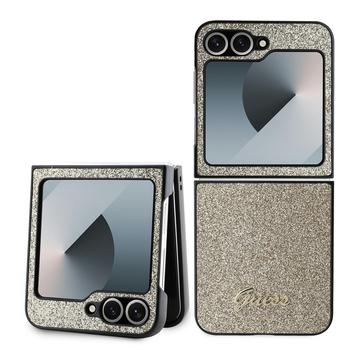 Carcasa Híbrida Guess Glitter Flakes Metal Logo para Samsung Galaxy Z Flip6 - Dorado