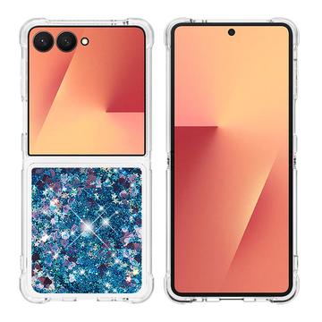 Funda de TPU Samsung Galaxy Z Flip7 Glitter Quicksand - Corazones azules