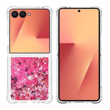Funda de TPU Samsung Galaxy Z Flip7 Glitter Quicksand - Corazones rosas