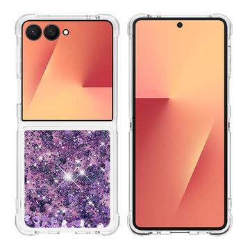 Funda de TPU Samsung Galaxy Z Flip7 Glitter Quicksand - Corazones morados