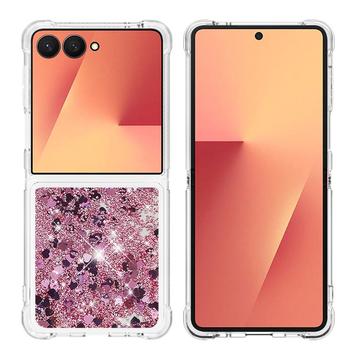 Funda de TPU Samsung Galaxy Z Flip7 Glitter Quicksand - Corazones de oro rosa