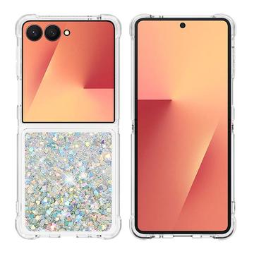 Funda de TPU Samsung Galaxy Z Flip7 Glitter Quicksand - Corazones plateados