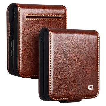 Funda Clásica de Cuero Qialino para Samsung Galaxy Z Flip7 - Estilo Cartera - Marrón Oscuro