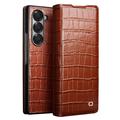 Funda de Cuero con Tapa Qialino Classic para Samsung Galaxy Z Fold6 - Cocodrilo - Marrón Oscuro
