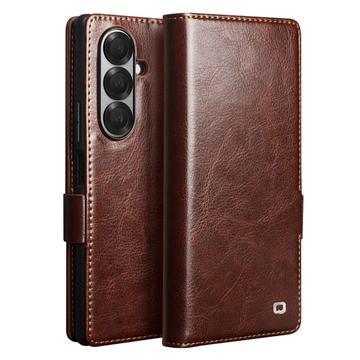 Funda Clásica de Cuero Qialino para Samsung Galaxy Z Fold7 - Estilo Cartera - Marrón Oscuro