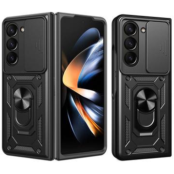 Funda híbrida con anillo giratorio y protector de cámara para Samsung Galaxy Z Fold7 - Negro