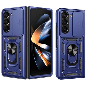 Funda híbrida con anillo giratorio y protector de cámara para Samsung Galaxy Z Fold7 - Azul