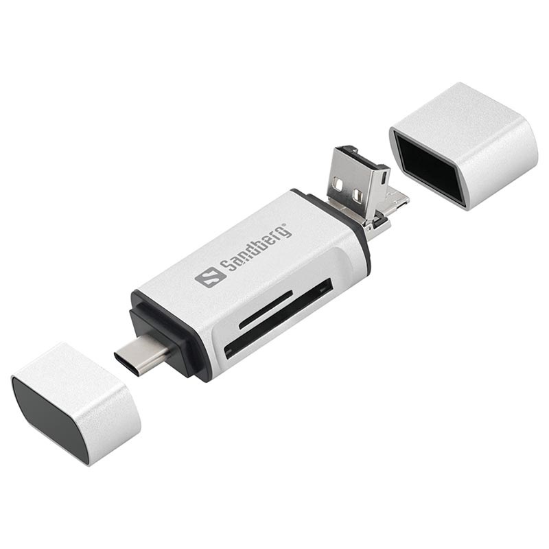 peine Melodramático Subvención Sandberg SD / MicroSD Card Reader - USB-A / USB-C / MicroUSB - Silver