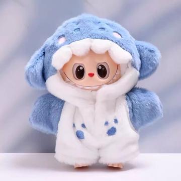 Mono con Capucha Tiburón para Muñeca Labubu 17cm - Azul / Blanco