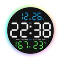 Reloj de pared LED silencioso con pantalla digital y luz ambiental - Negro