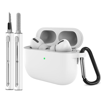 AirPods Pro 3 Estuche de silicona con mosquetón y bolígrafo limpiador - Blanco