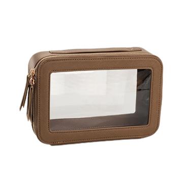 Bolsa de Maquillaje Transparente de Una Capa Bolsa de Cosméticos de Cuero de PU Impermeable