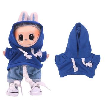 Sudadera con capucha de color sólido para minifigura Labubu de 17cm - Azul oscuro