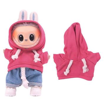 Sudadera con capucha de color sólido para minifigura Labubu de 17cm - Rosa Fuerte