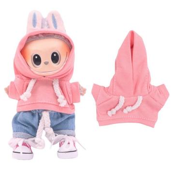 Sudadera con capucha de color sólido para minifigura Labubu de 17cm - Rosa