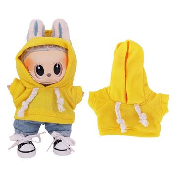 Sudadera con capucha de color sólido para minifigura Labubu de 17cm - Amarillo