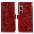 Funda Crocodile con RFID para Sony Xperia 1 VI - Estilo Cartera - Rojo